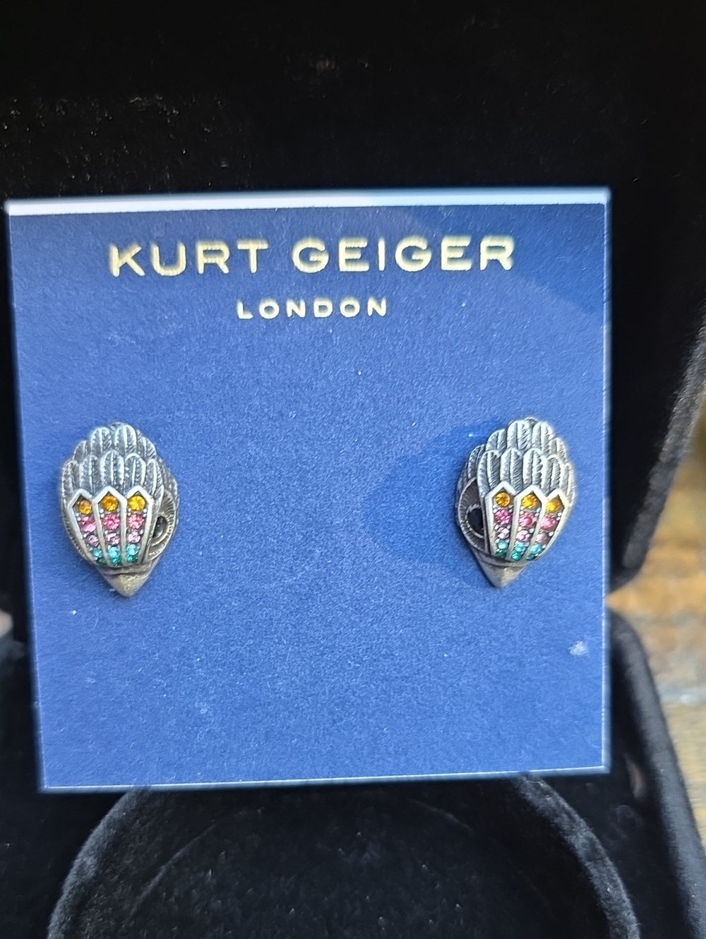 Kurt Geiger Silver Wing Stud Earrings with Multicolor Crystals